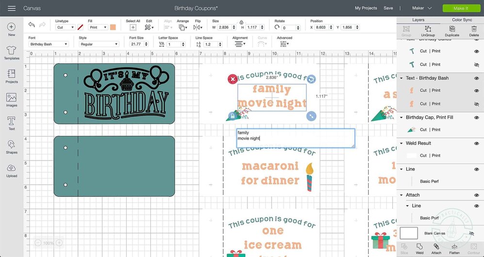 How To Make A Birthday Coupon Book With A Cricut Maker ...